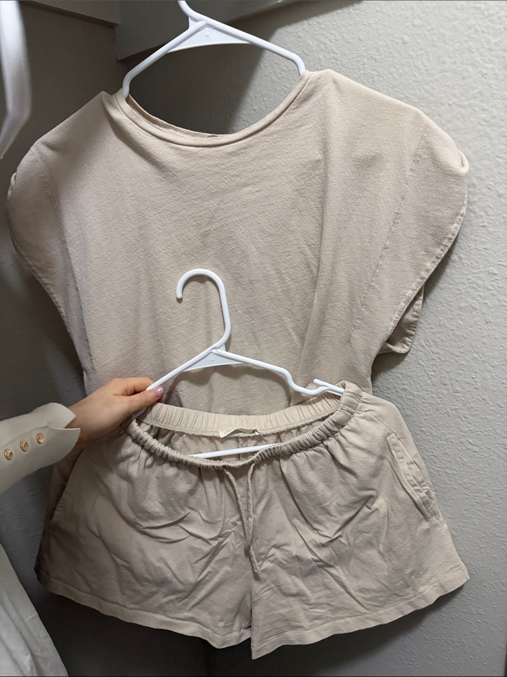Zara Beige Two-Piece Top and Shorts Set